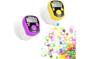 TESEAS Stitch Counters 2 Pcs LED Digital Row Counter and Stitch Markers 50 Pcs Crochet Stitch Markers for Knitting Sewing Stitching Weaving, Muslim Pray, Recording Sports Scoring, Lap Counting