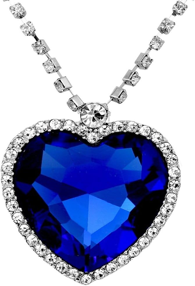 Sapphire Blue Heart of The Ocean Titanic Necklace Pendant with Chain Austrian Crystal 18K White Gold Plated Romantic Love Jewellery for Women by Caratcube (CTC - 0015)