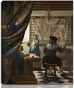 Berkin Arts Johannes Vermeer Stretched Giclee Print On Canvas-Famous Paintings Fine Art Poster Reproduction Wall Decor-Ready to Hang(The Art of Painting)#NK