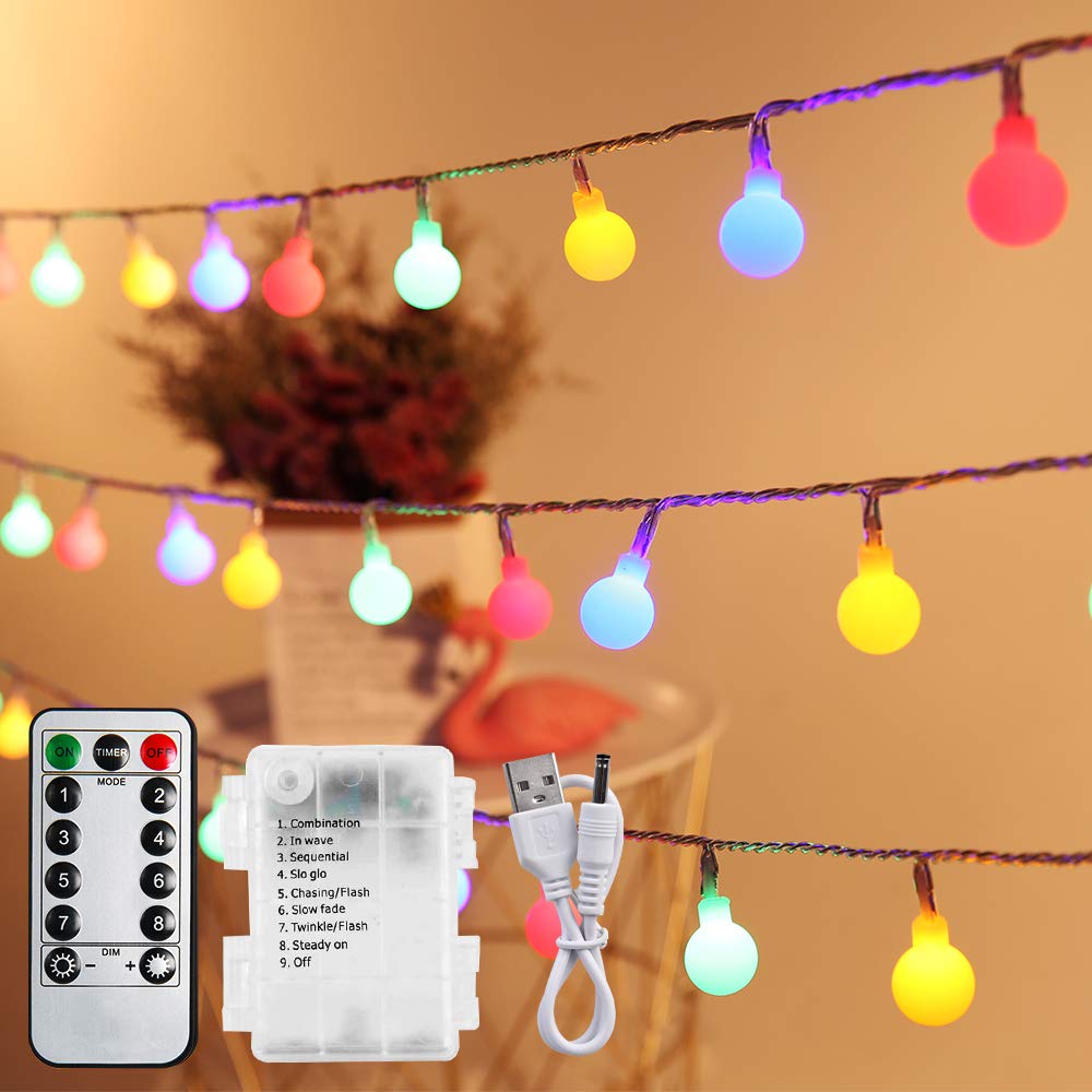 Battery Fairy Lights, Infankey 33FT 100 LED Globe String Lights, USB/Battery Powered, 4 Colors & 8 Modes, Remote & Timer, Battery Operated Fairy Lights for Outdoor Indoor Christmas Wedding Party
