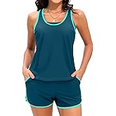 Talisea 3 Piece Tankini with Shorts - Modest Swimsuit Tummy Control Bathing Suits Athletic Sports Swimwear with Pockets