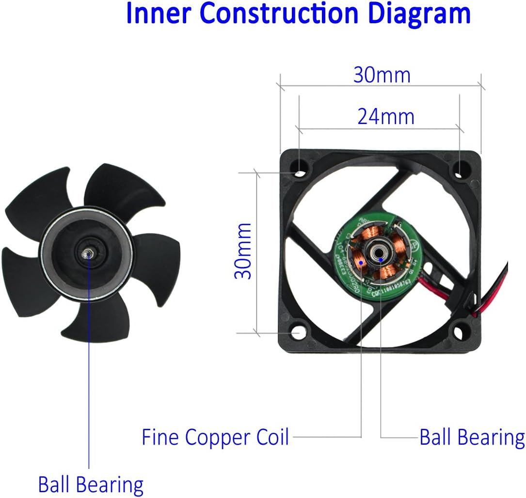 30mm x 30mm x 10mm 3010 12V 0.15A Ball Bearing Brushless DC Cooling Fan 2pin, black 30mm fan - Image 4