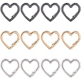 SUNNYCLUE 1 Box 24Pcs 3 Colors Heart Connector Rings Spring Gate Ring Clasp Gold Silver Black Metal Alloy Love Hearts Shaped Closures Carabiner Snap O Clasps for Jewelry Making DIY Crafts Accessories