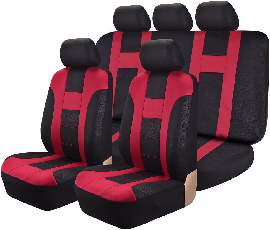insoria Universal Fit Car Seat Cover, Easy Install Sports/Racing Leather-Look Universal Full Set Car Seat Covers for Decoration Car Seat Protector - Fit Most Car, Truck, SUV, or Van (Red)