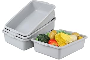 Yesdate 13 L Restaurant Commercial Bus Tub, Set of 4 Plastic Kitchen Bus Tubs, Gray, F