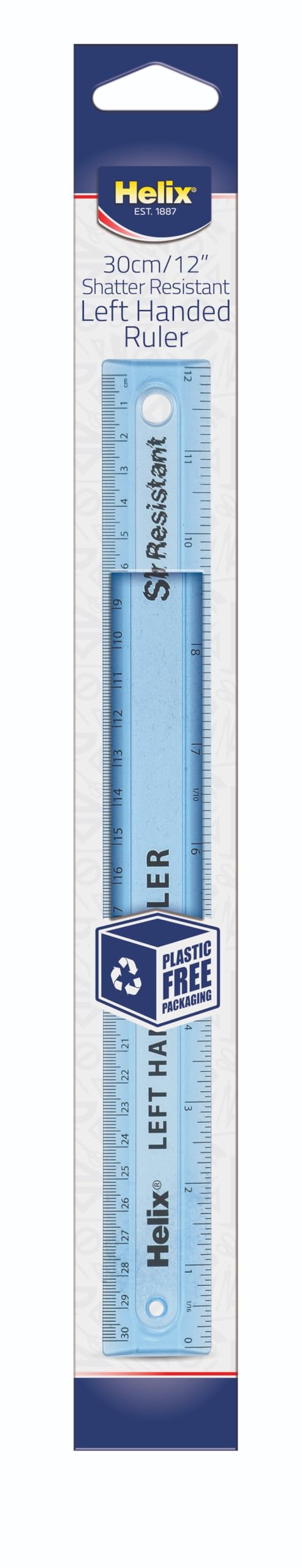 Helix 30cm Left-Handed Ruler – Shatter Resistant Plastic - Metric & Imperial Graduations - School Supplies