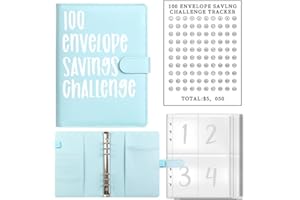 Dajuzi 100 Envelope Challenge Binder, Easy and Fun Way to Save $5,050,Savings Challenges Binder,Budget Binder with Cash Envelopes (Mint Blue)