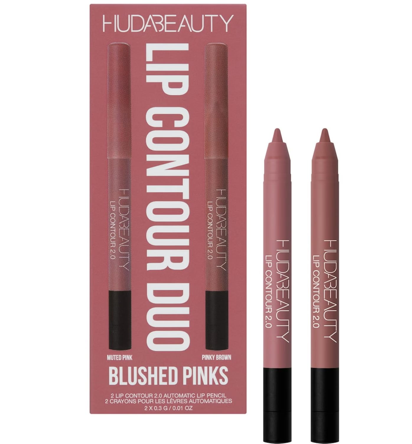 Photo 1 of Huda Lip Contour Duo Blushed Pinks - 2 Mini Lip Pencils in Muted Pink and Pinky Brown