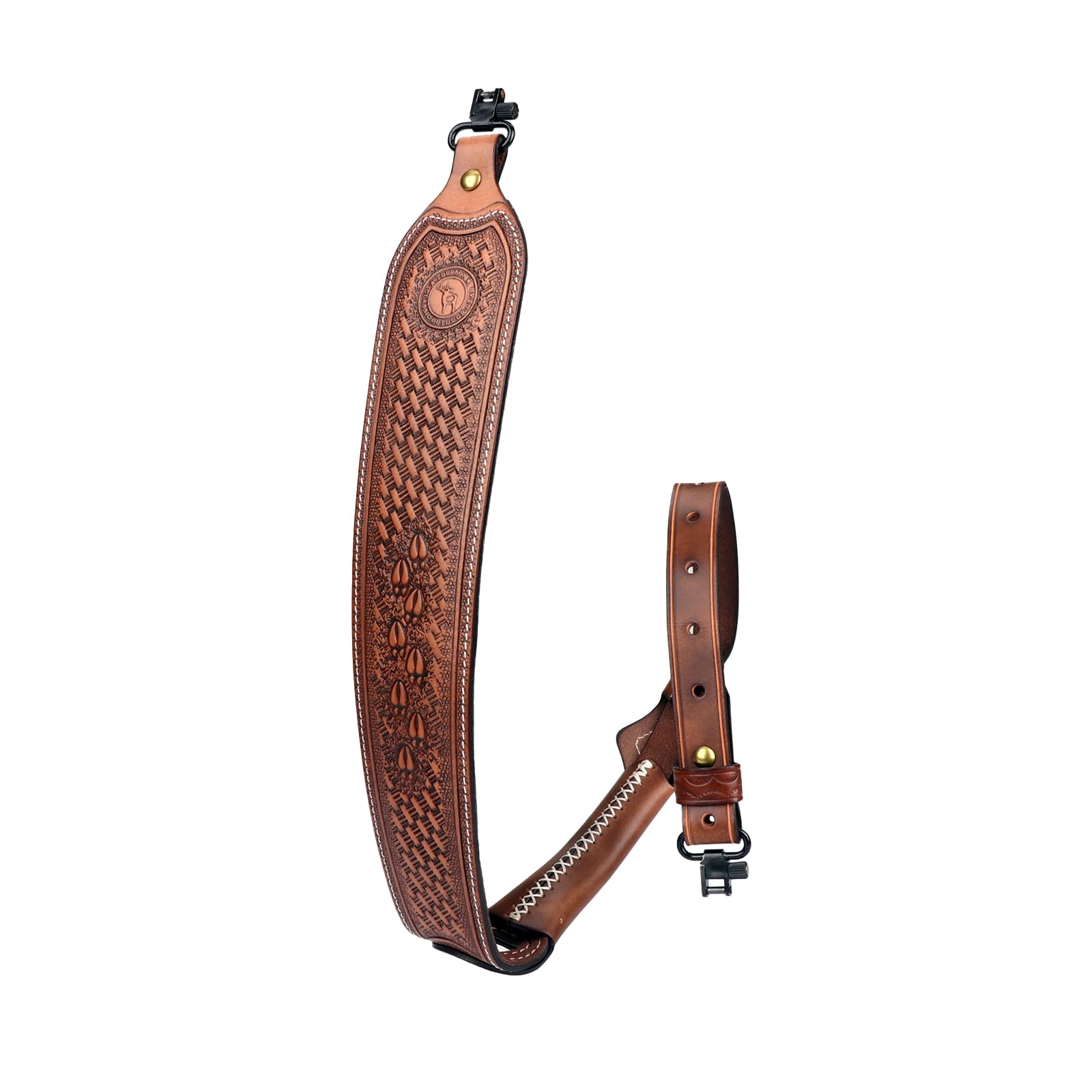 TOURBON Cowhide Leather Rifle Sling Hunting Padded Shotgun Carry Strap with Rest Hole and Swivels