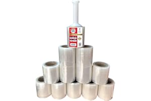 PofA Mini Stretch Film, 12 Pack with Handle, 5” 1000 feet 80 Gauge (20 Micron) Industrial Heavy Duty Plastic Shrink Wrap and Dispenser for Packing, Shipping, Pallet, Moving Supplies