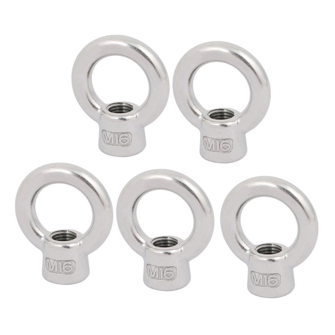 sourcingmap Lifting Eye Nut M16 Female Thread 304 Stainless Steel Round Shape for Rope Fitting Pack of 5