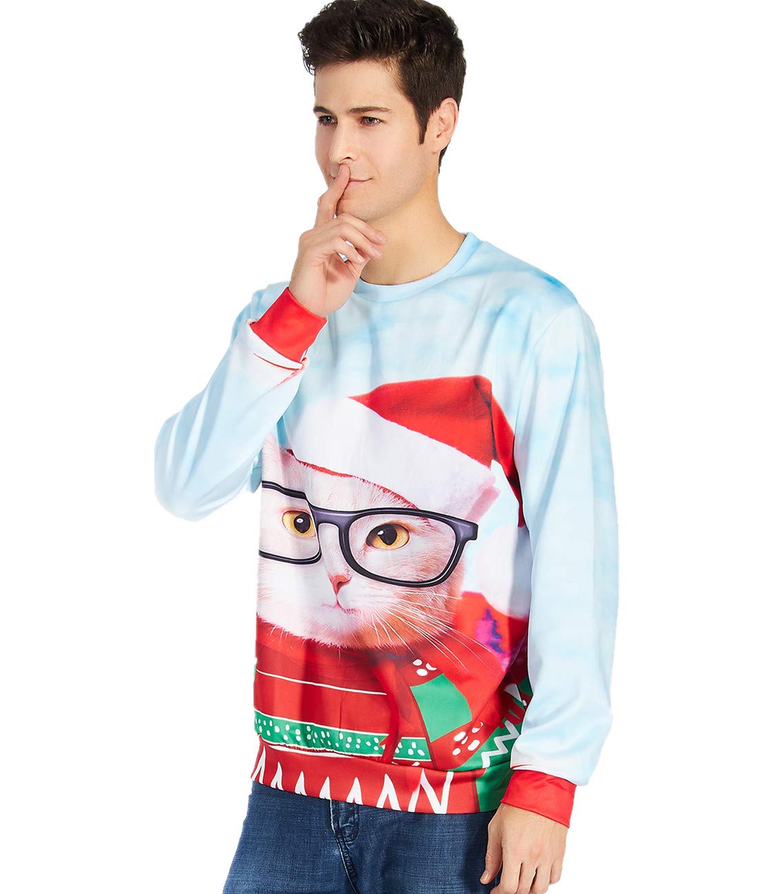 Idgreatim Teens Boys Girls Funny Christmas Cats Graphic Pullover Ugly Christmas Sweatshirt Sweater S