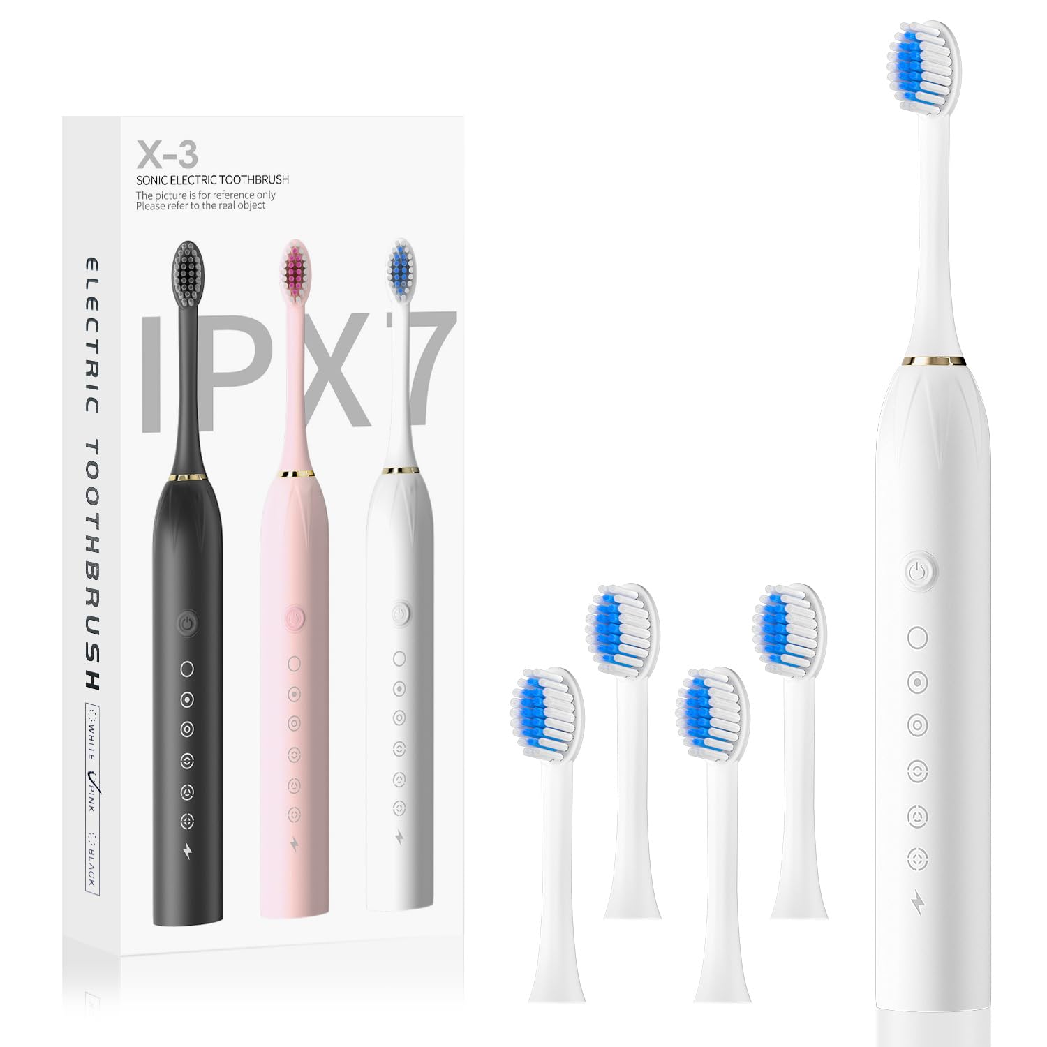 Photo 1 of Queenwill Electric Toothbrush, High Vibration Sonic Electronic Toothbrush for Adults with 2 Minutes Smart Timer, 5 Optional Modes, 4 Replacement Brush Heads Ultra Whitening (White)