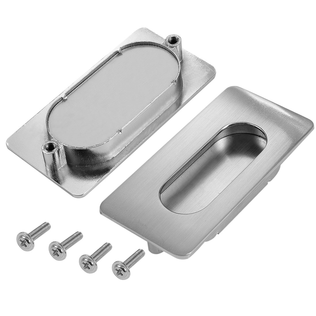 Sourcingmap 3" x 1-3/5" Recessed Sliding Door Handle Flush Pull Zinc Alloy Brushed Finish 2pcs
