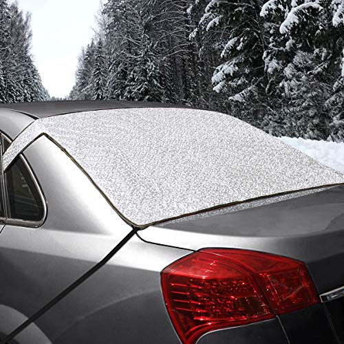 MOVINPE Car Rear Windshield Snow Cover, Rear Windscreen Ice Cover with Magnets, Flaps, Wheels Straps, Universal for Most Cars, SUV, Trucks, Vans