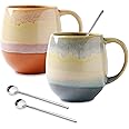Large Coffee Mugs 16 oz for Men/Women, Vivimme Coffee Mug Set with Spoons, 2-Pack Ceramic Tea Mug for Soup, Hot Cocoa, Funny 