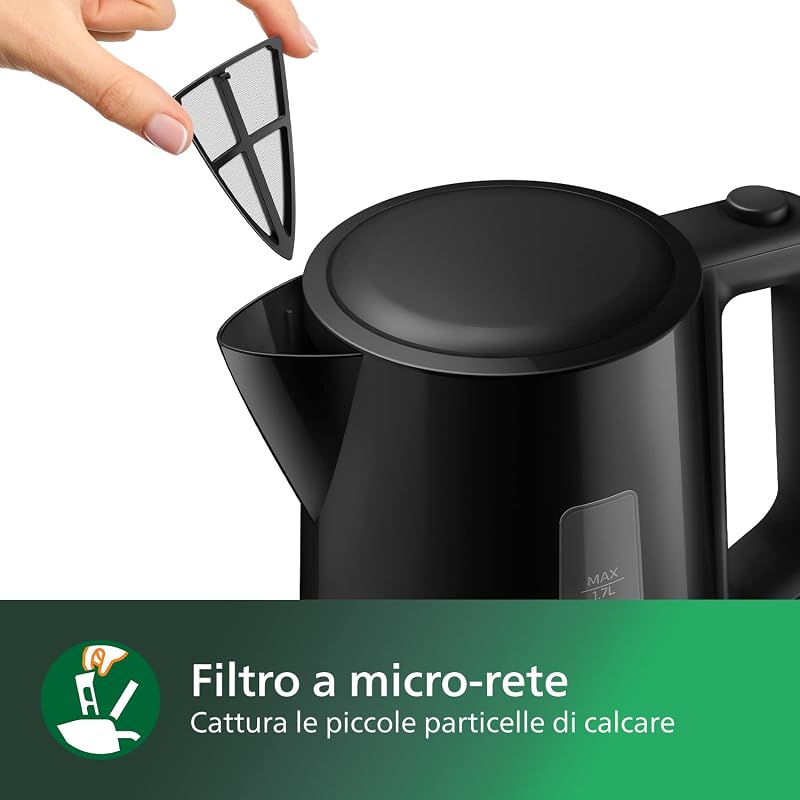 Bollitore Elettrico 3000, 1,7 L, Ebollizione rapida, Nero