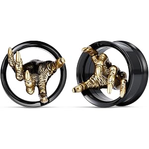 COOEAR Double Flared Ear Tunnels, Screw Back Black Flesh Gauges, Hand Logo Piercing Plugs.