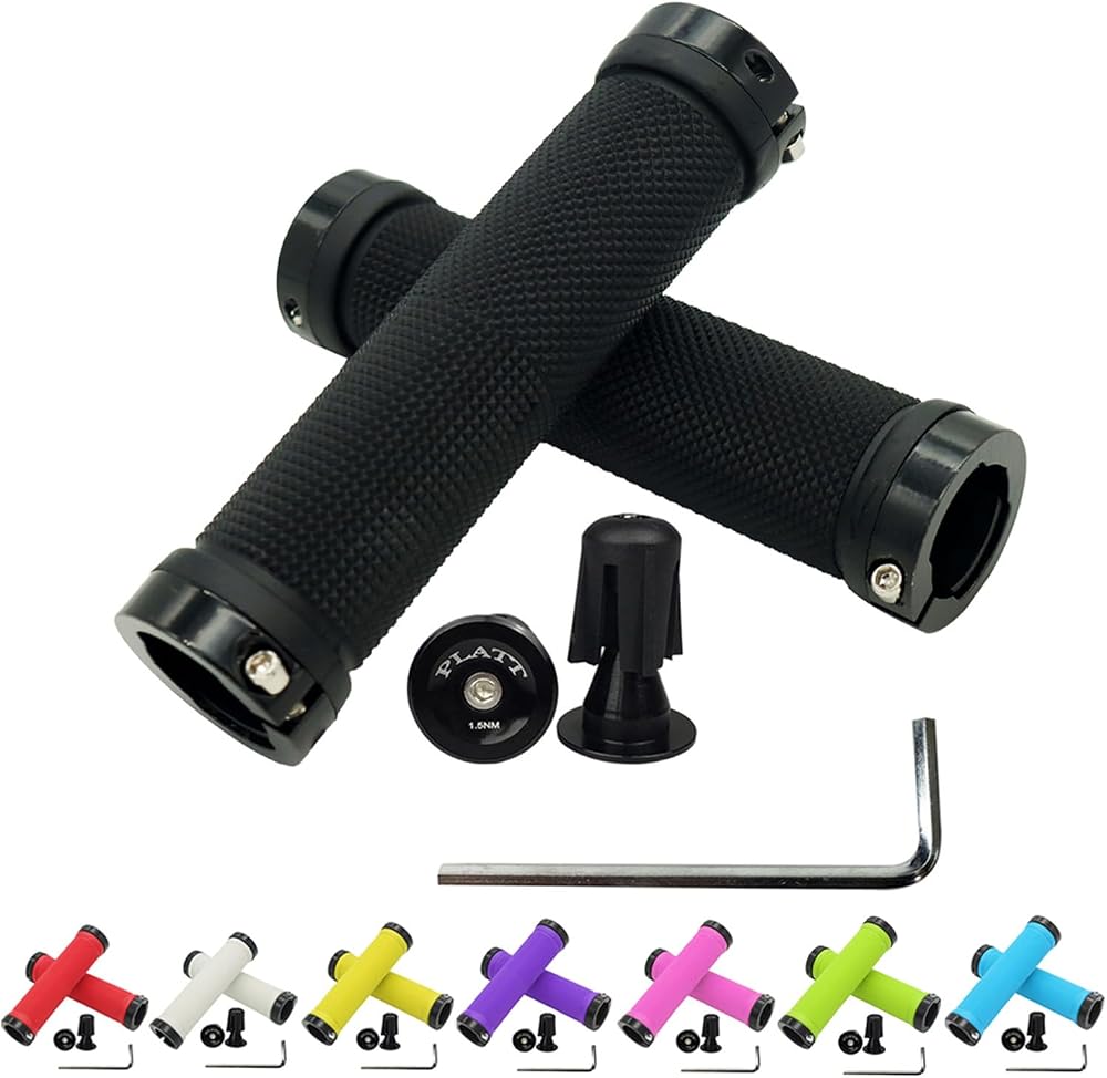 PLATT Bike Grips with Aluminum Lock Non-Slip Rubber 128mm Black