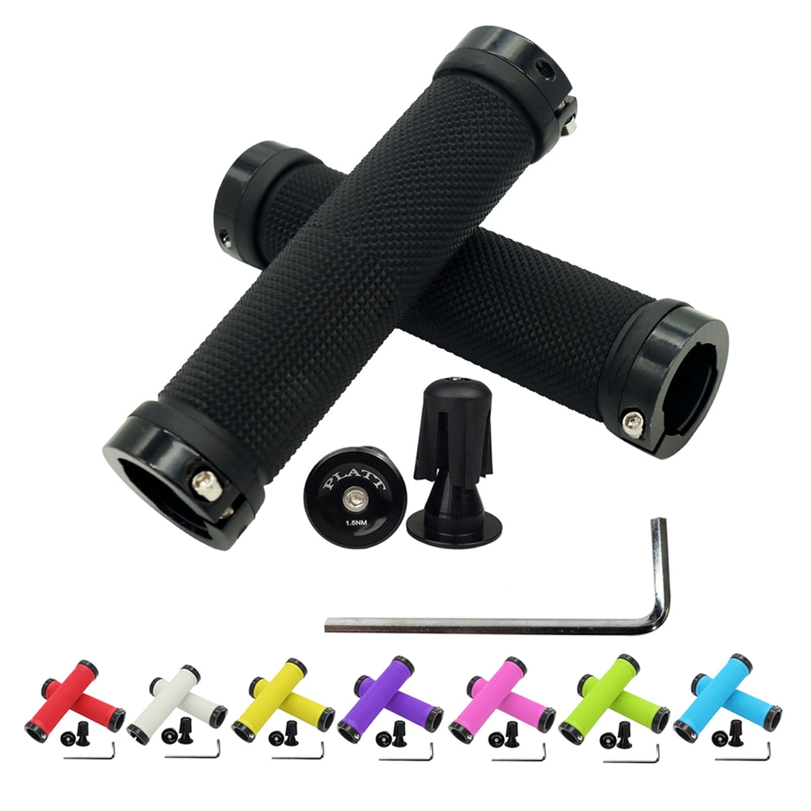 PLATT Bike Handlebar Grips with Aluminum Lock Non-Slip Rubber Bicycle Handle Grip for MTB/BMX (Black)