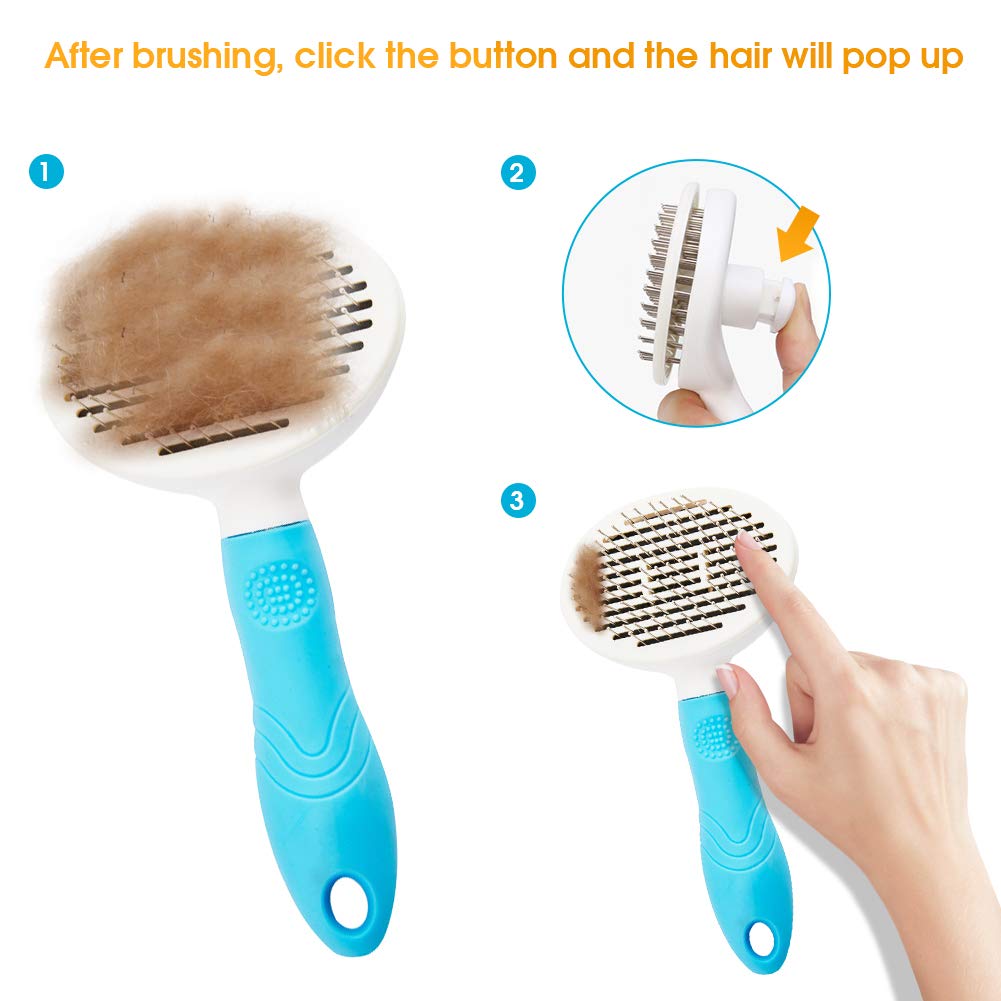Cat Grooming Dog Brush Pet Brush for Dogs and Cats with Long or Short Hair - Comfortable Self-Cleaning Dog Combs with Rounded Ends Massage Pin Skin-Friendly Dog Shedding Blood Circulation Massage Blue