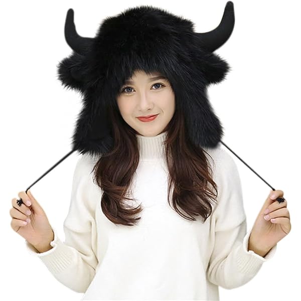 Buffalo Bills Fuzzy Hat With Horns Trapper Hat, Buffalo Headdress