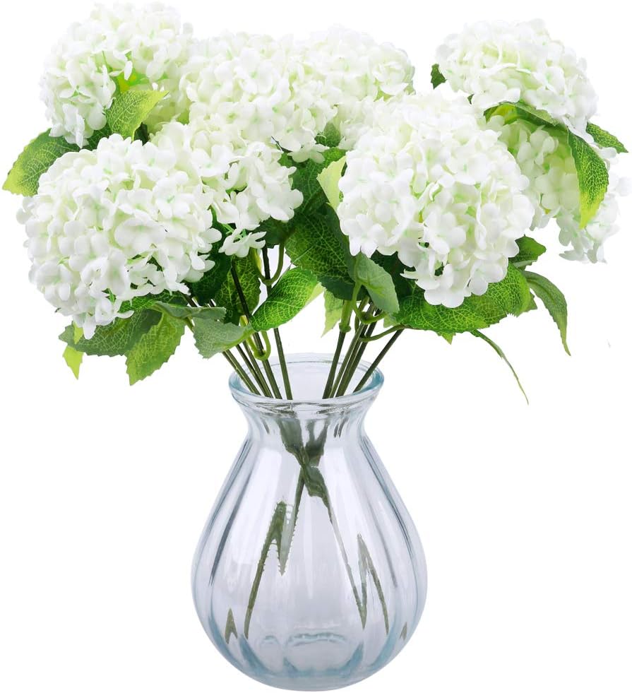 Greentime Tiny Artificial 7 Heads Hydrangea Bouquet Faux 13 Inches Mini Silk Hydrangea Flowers for Wedding Home Table Centerpiece Party Decoration (White)