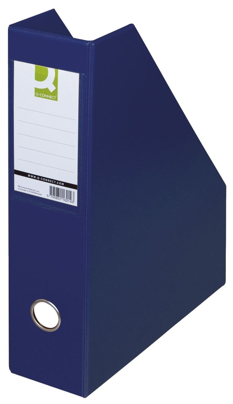 Magazine File Rack Q-CONNECT PVC A4/76 Dark Blue/Document Archiving/Type-A4/75 / Kind-Foldable/Material-Cardboard/PVC/Label-Both Sides/Coating-Double-Sided/Colour-Dark Blue/Format-A4