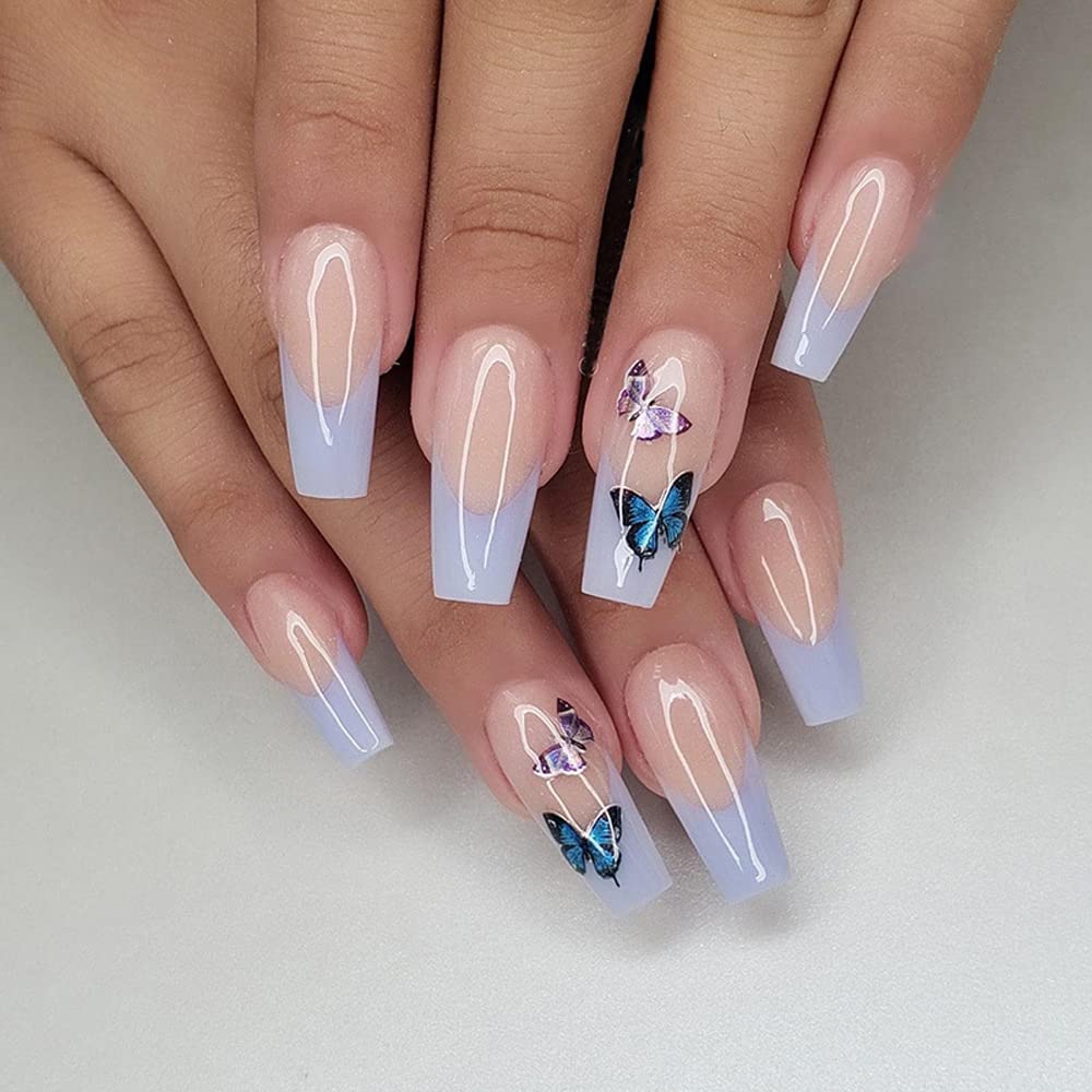 BSLVWG False Nails Long Fake Nails Gold Foil Press on Nails Ballerina Acrylic Stick on Nails 24pcs for Women and Girls (08) (T) — image 1