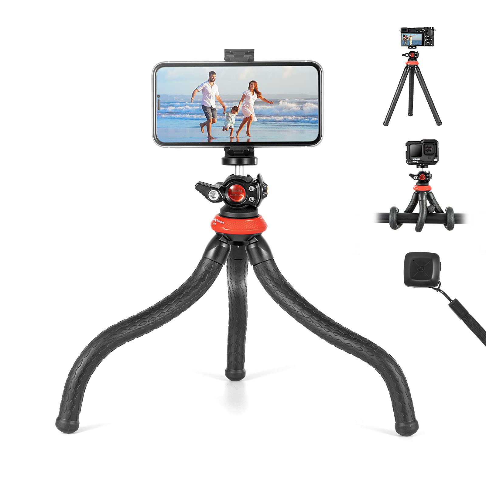 SmallRig Selection Flexible Tripod, Mini Tripod for Phone Camera, Lightweight Waterproof Tripod with Bendable Legs, Phone Holder and Wireless Remote, for Smartphone and Small Camera - DT-01