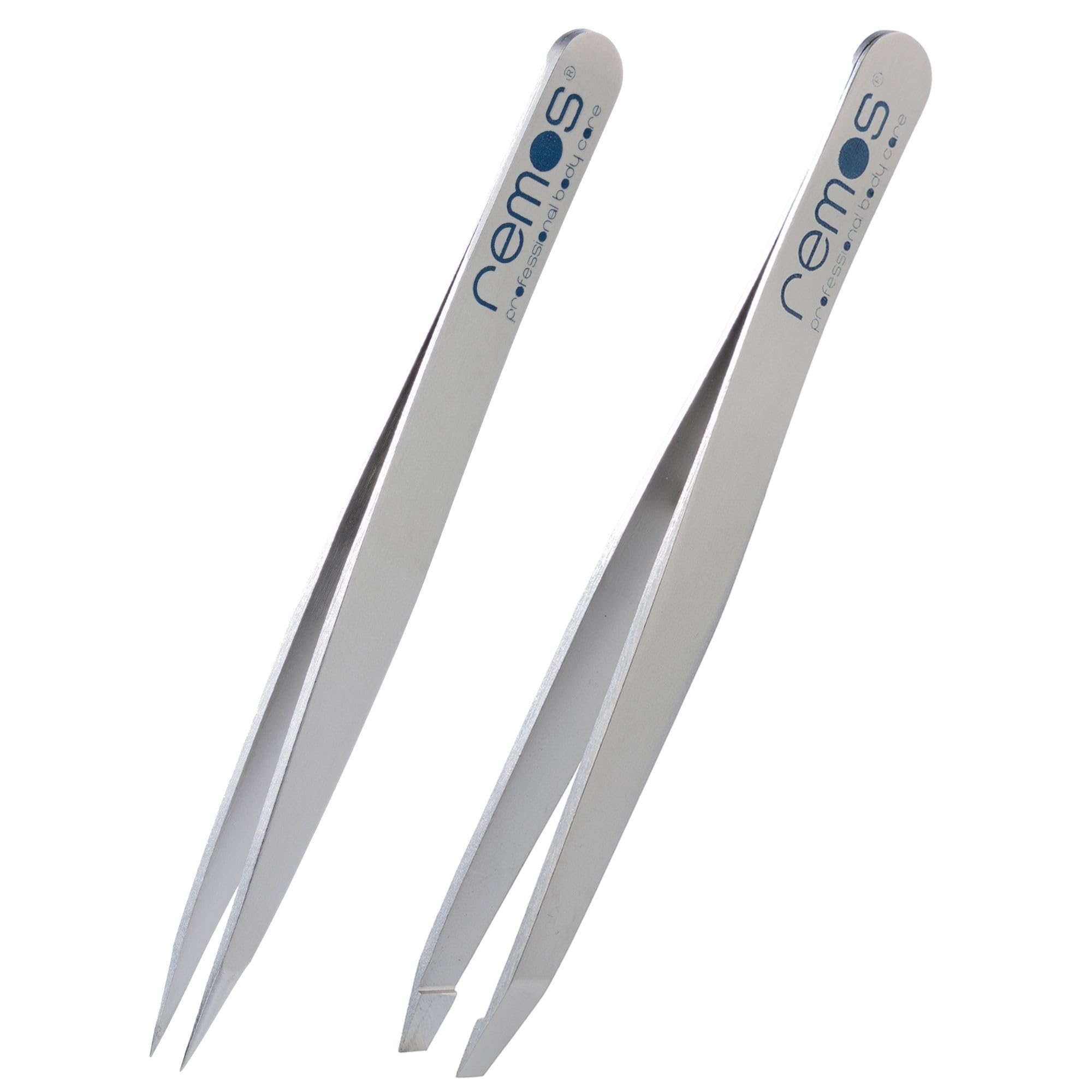 REMOS Tweezer Set 2-piece with Eyebrow & Splinter Tweezers in Satin