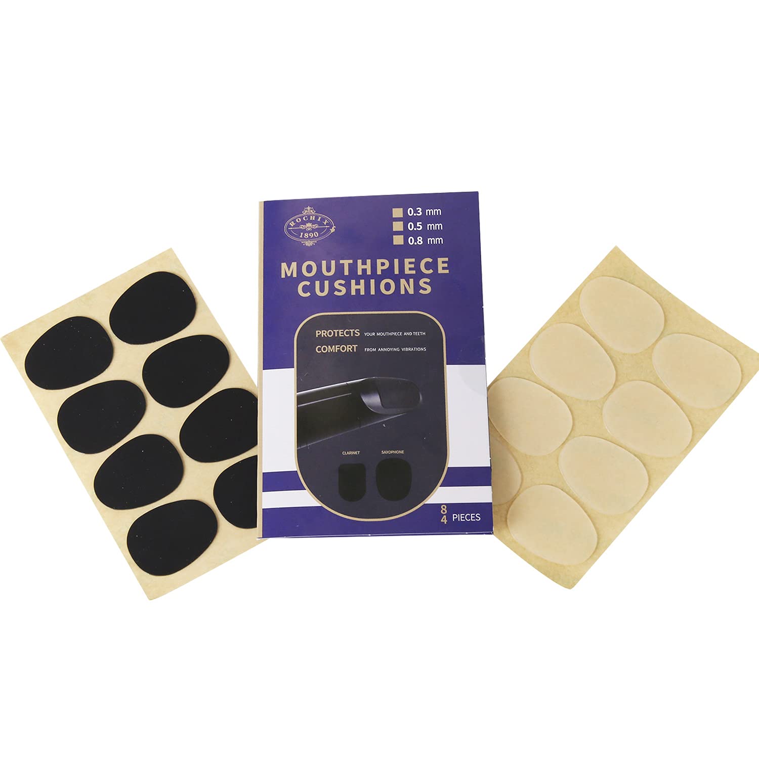 Alto/Tenor Saxophone Sax Mouthpiece Cushions Patches Pads,0.5mm Black & Clear (16 pcs)