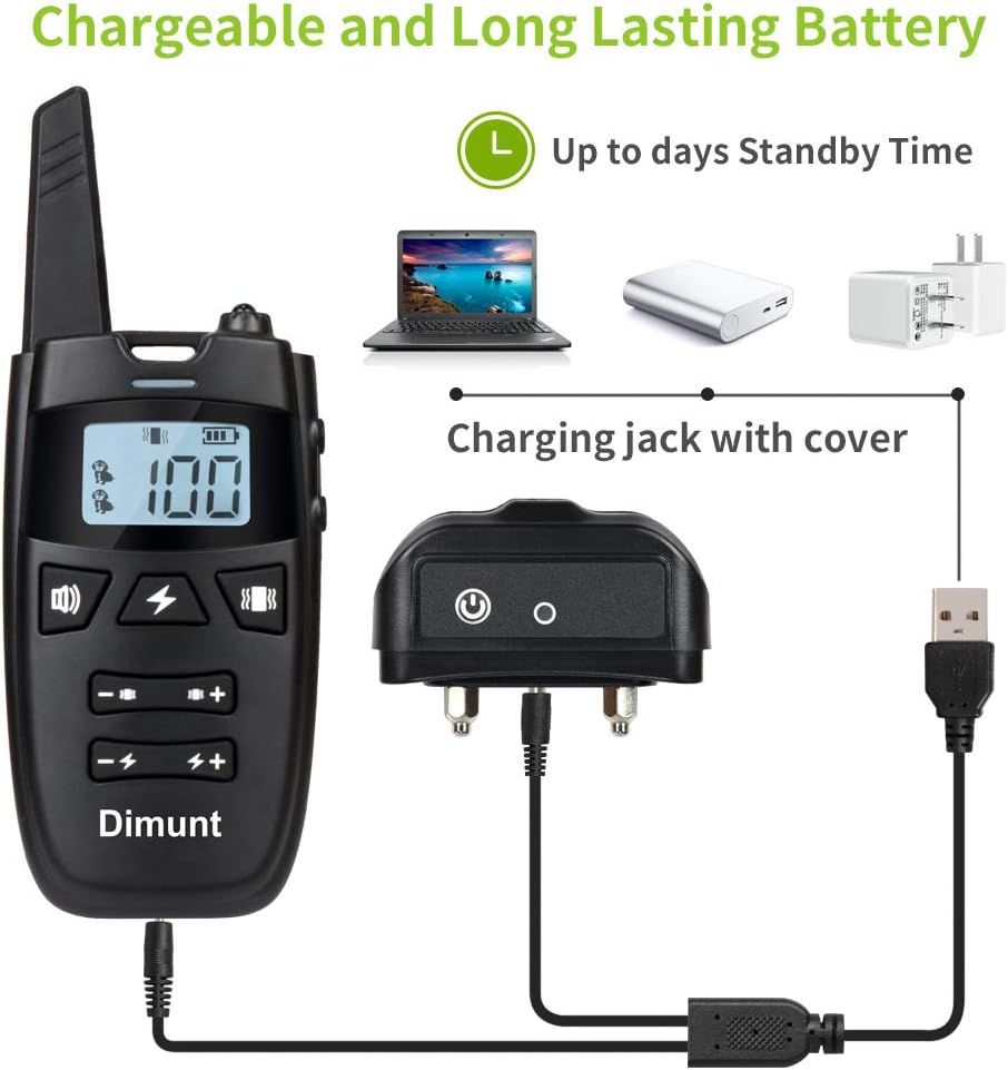 Dimunt Dog Training Collar - Rechargeable Dog Shock Collar with Remote IPX7 Waterproof Shock Collar w/3 Training Modes, Beep, Vibration and Shock, 1000ft Remote Range Dog Collar : Dimunt : Pet Supplies