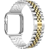 baozai Compatible Apple Watch Bands 46mm 45mm 44mm 42mm 41mm 40mm 38mm, Stainless Steel Band with Screen Protector Case for Apple Watch Series 11/10/9/8/7/6/5/4/3/2/1/SE3