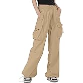 HENGAO Girls Cargo Pants Casual Jogger Loose Fit Streetwear Parachute Pants