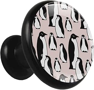 Perillas de gabinete redondas negras Pingüino lindo Tiradores y pomos