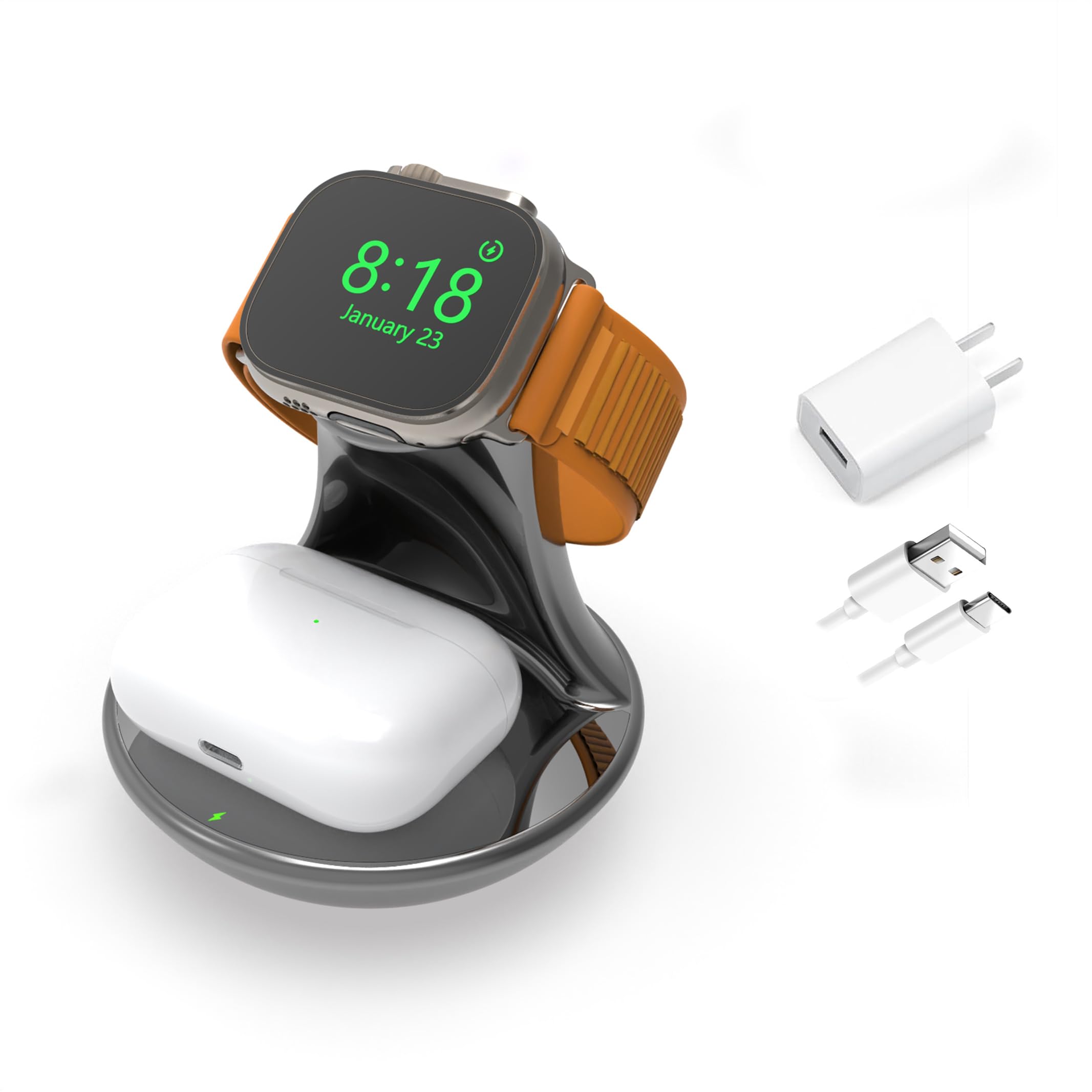 iMorde for Apple Watch Charger,for iWatch Charger Stand,for Airpods 4/3/2/Pro,2 in 1 Wireless Fast Watch Stand Charging Compatible with iWatch 10/9/8/7/6/5/4/SE, Holder Charging Dock Cable(Gray)