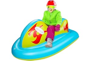 SUNSHINE-MALL Kids Snow Tube, Inflatable Snow Sled for Adults, Heavy Duty Snow Tube Made by Thickening,Snow Toys for Kids Outdoor (Ski Boat-New), Blue+Yellow, 126x76x55cm