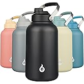 BJPKPK 1 Gallon Water Bottle Insulated, Dishwasher Safe 128oz Large Water Jug with Metal Handle & BPA Free Spout Lid, Stainless Steel Metal Jug for Gym, Sports & Hiking, Black