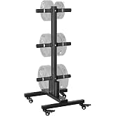 TRUSOON Movable Weight Plate Rack, Heavy Duty Olympic Plate Rack for 1 or 2-Inch Plates with 2 Barbell Holders, Bumper Plate Storage with Locking Wheels for Garage, Home Gym