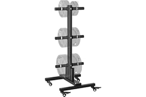TRUSOON Movable Weight Plate Rack, Heavy Duty Olympic Plate Rack for 1 or 2-Inch Plates with 2 Barbell Holders, Bumper Plate Storage with Locking Wheels for Garage, Home Gym