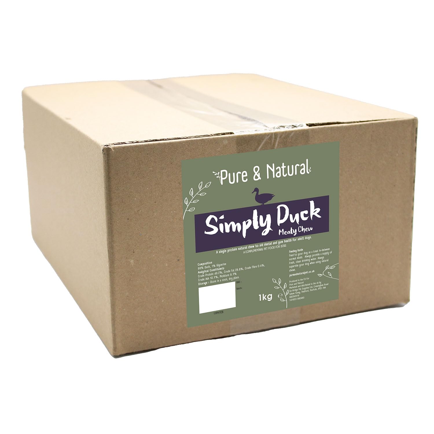 Pure & Natural Simply Duck Meaty Sticks - Natural Duck Chews for Dogs, Grain-Free, Low Fat, Healthy Dog Treats - 1kg Bulk Box