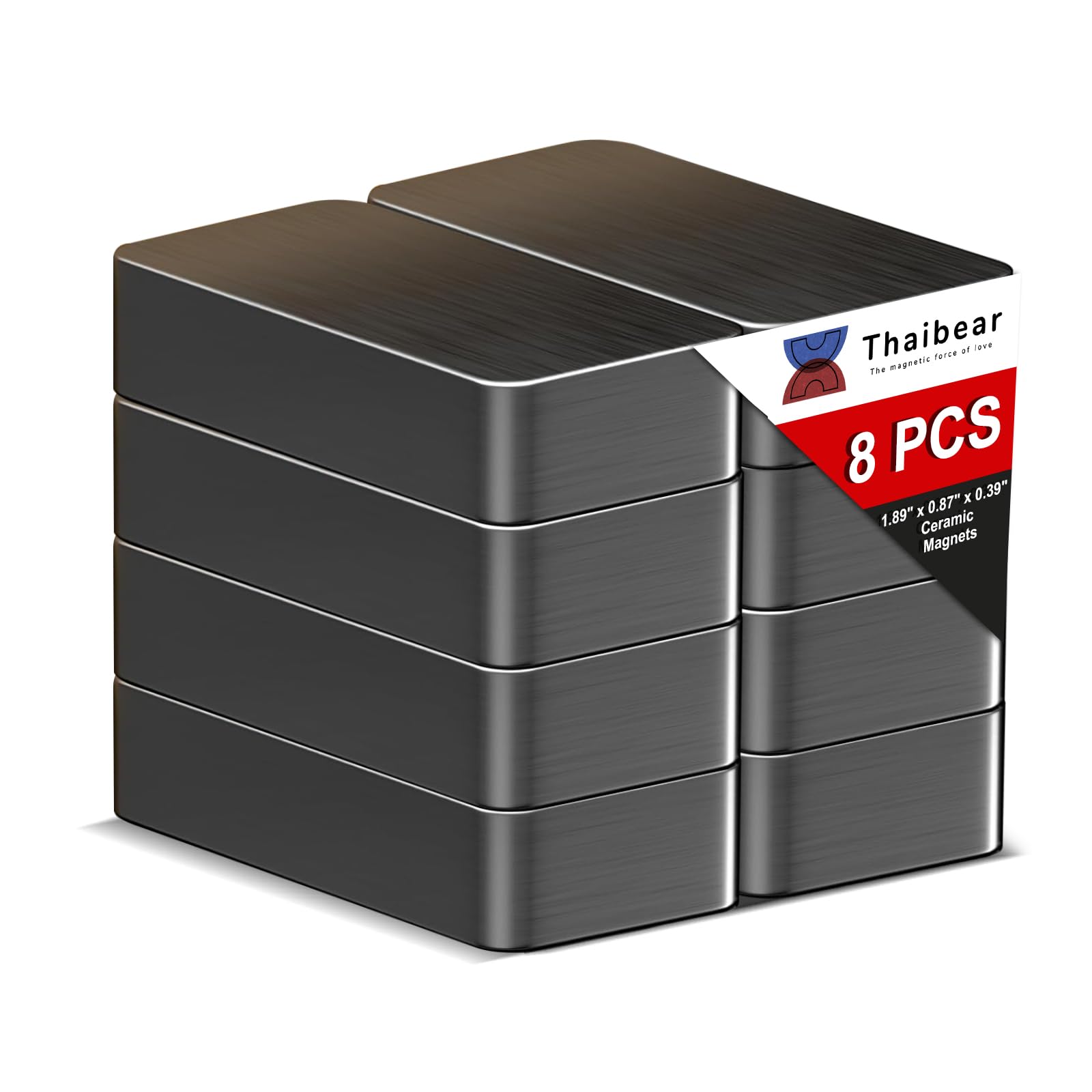 Photo 1 of Thaibear 8 Pack Heavy Duty Rectangular Black Ceramic Industrial Magnets, 1 7/8" x 7/8" x 3/8", Grade 8, 25lbs Pull Force, Ideal for Whiteboard, Kitchen, Crafts, Science, Hanging Tools