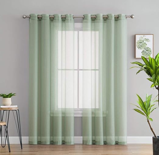 Buy Hlc Me 2 Piece Semi Sheer Voile See Through Window Curtain Grommet Panels For Bedroom Living Room Small Windows Sage Green 54 W X 63 Inch Long Online At
