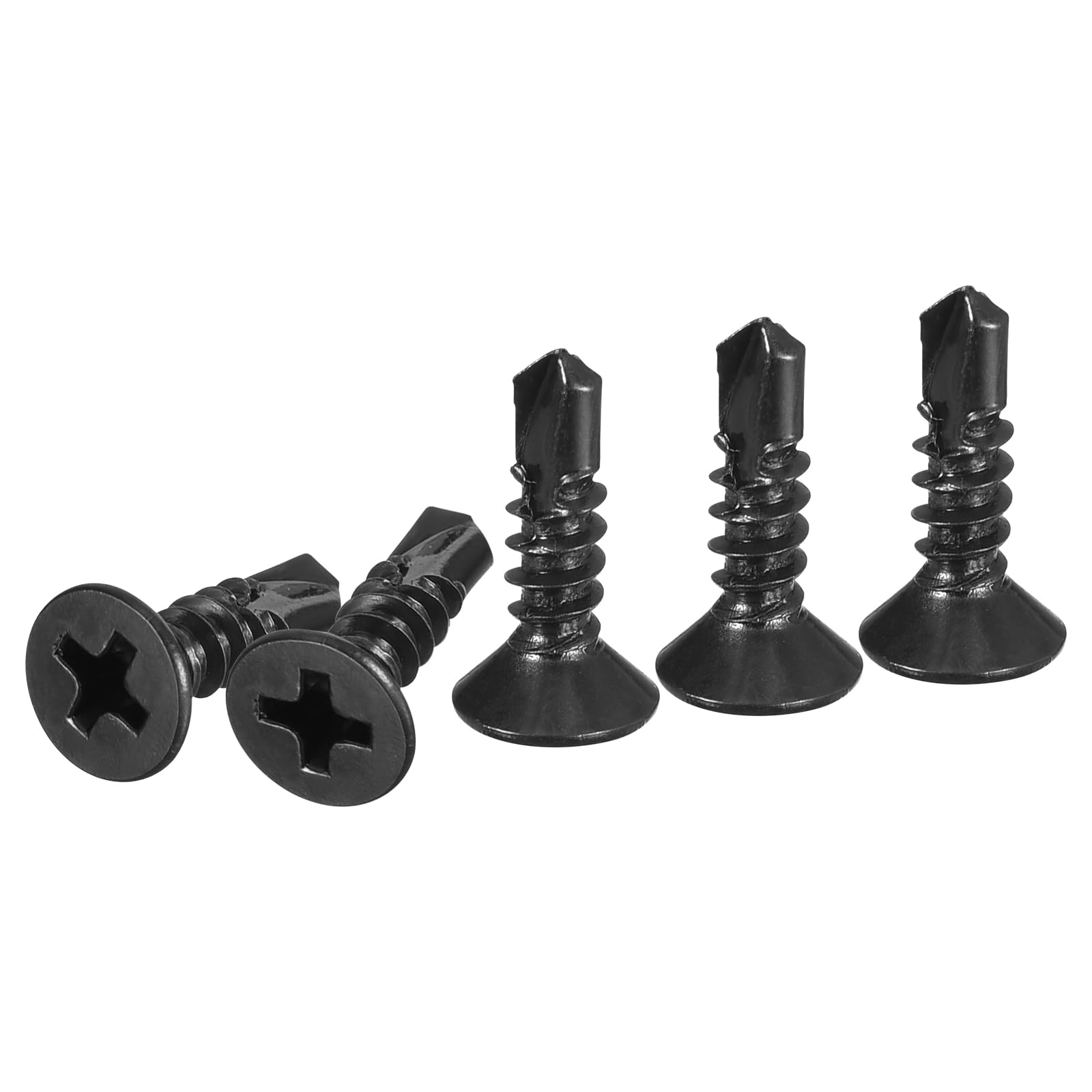 DTGN 100Pcs ST4.2x16mm Self Drilling Screws, 410 Stainless Steel Flat Head Phillips Sheet Metal Screw - Good for Wood to Metal, Furniture - Black — image 1