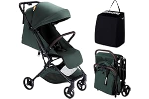MAMAZING Lightweight Baby Travel Stroller with Carbon Fiber Frame, Compact & Airplane-Friendly, One-Handed Folding Design, 11.6 lbs, Perfect for Toddlers, Green