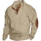 TAFLE Men's Block Striped Sweatshirt Casual Outdoor Long Sleeve Stand Collar Pullover Sweatshirt Button Quarter Sweater