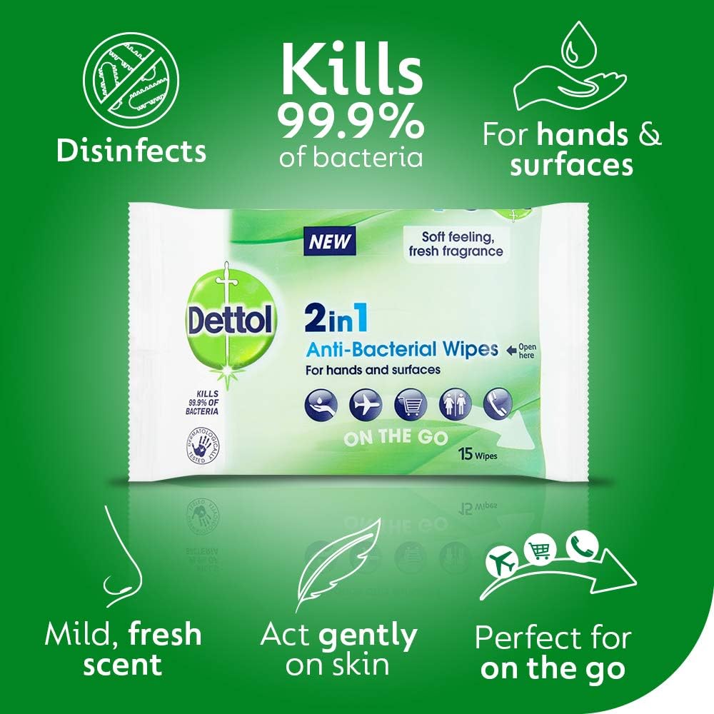 Dettol Antibacterial Hand Wipes, Fresh Scented, 135 Wipes (15 x 9pck) Antiseptic, Disinfectant, Travel Hygiene - Image 3