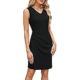 GRACE KARIN Women Wear to Work Sleeveless V-Neck Ruched Bodycon Wrap Office Party Cocktail Pencil Dresses
