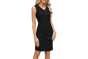 GRACE KARIN Women Wear to Work Sleeveless V-Neck Ruched Bodycon Wrap Office Party Cocktail Pencil Dresses